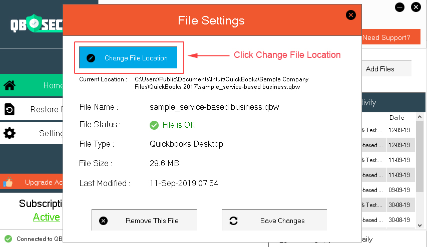 change file location image quickbooks