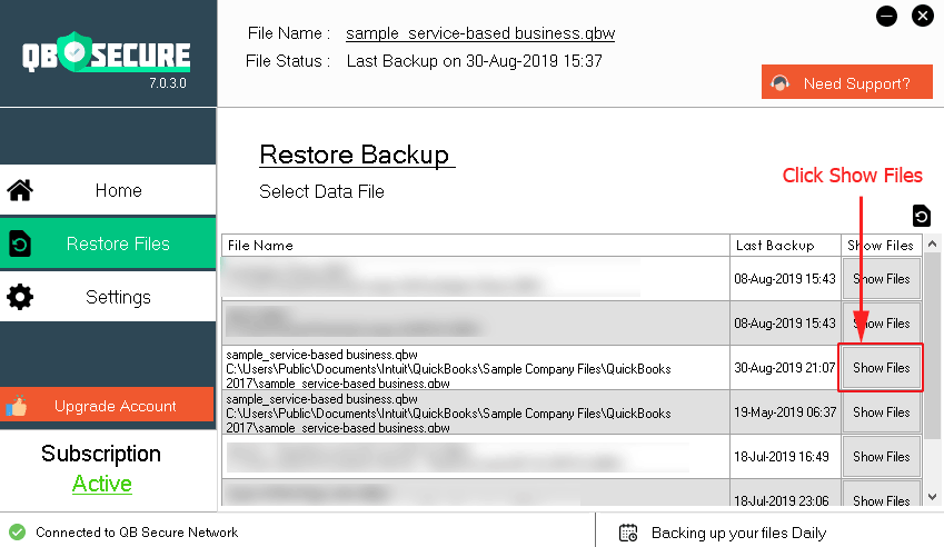 restore files qb secure.
